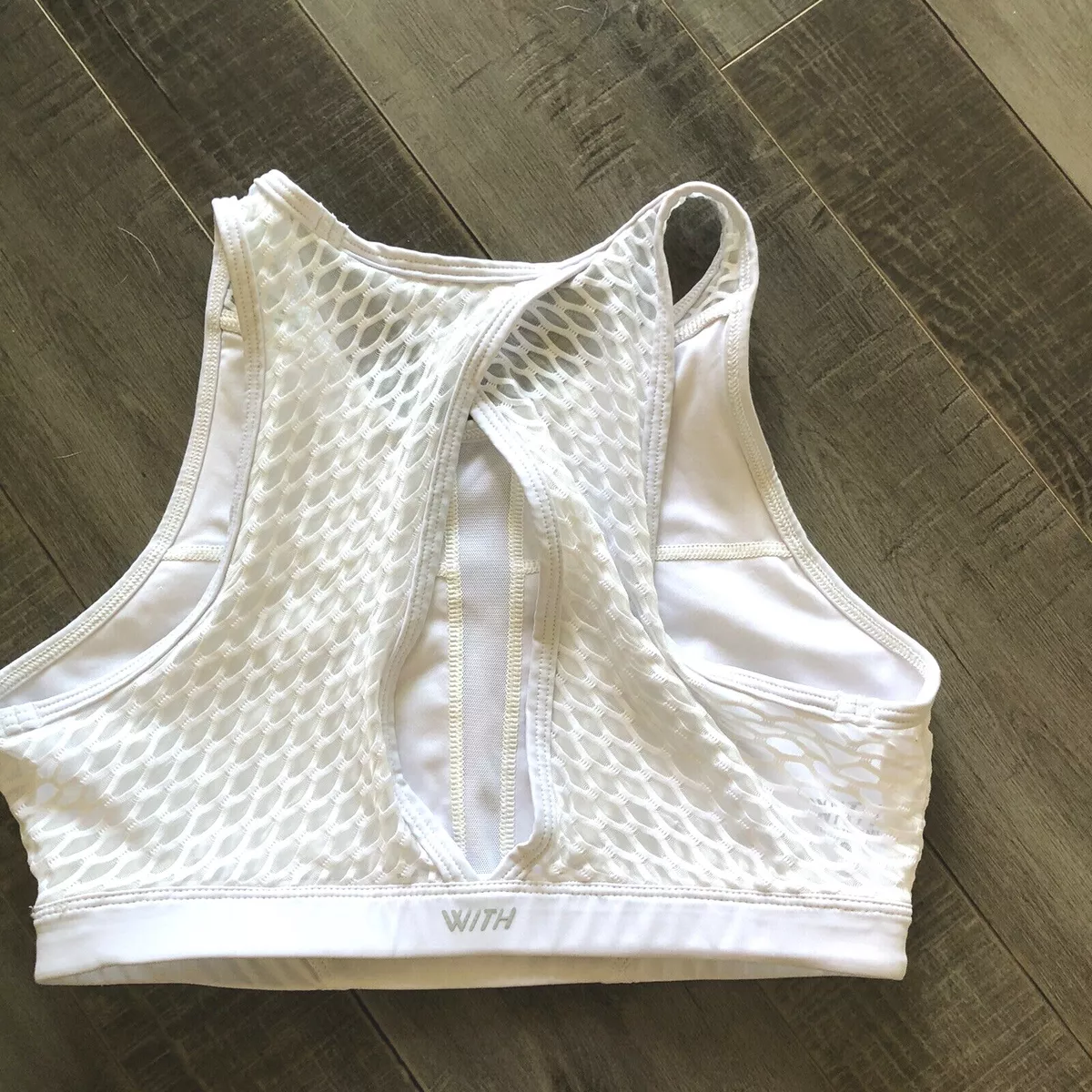 WITH Wear It To Heart High Neck Bra Small S White Sports Sports Bra Mesh  Keyhol