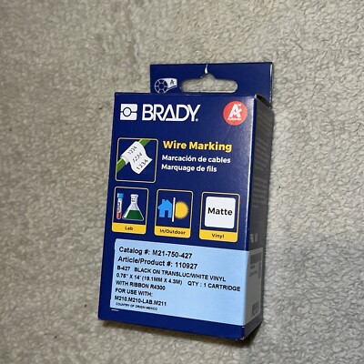 M21-750-427 Brady Selbstlaminierendes Klebeband 19,05 mm x 4,30 m Schwarz Weiß Vinyl Neu