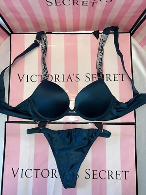 Victorias Secret Shine Strap Push Up Bra 32A & Silk Thong Green | eBay