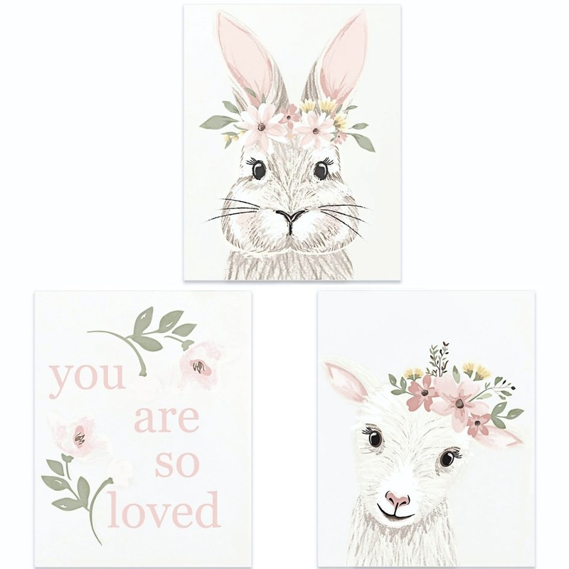 Modern Moments by Gerber BABY UNFRAMED ART 3-Pc Set 8x10" BUNNY/LAMB~New, Sealed