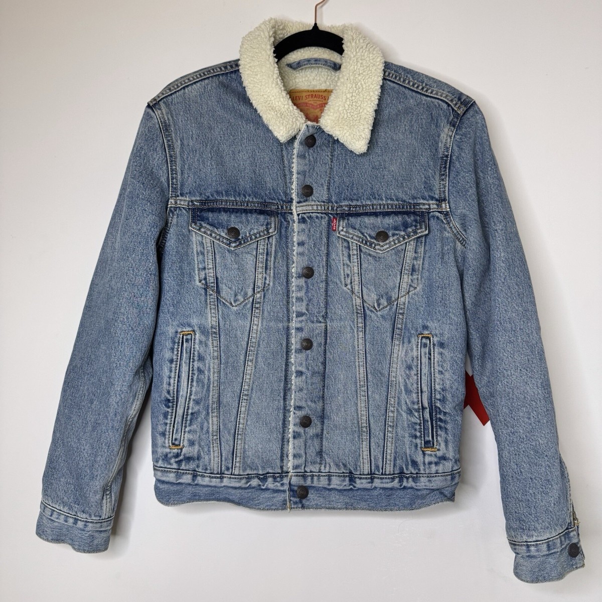 LEVIS Jean Jacket Blue Sherpa Lined Denim Snap Trucker 90s