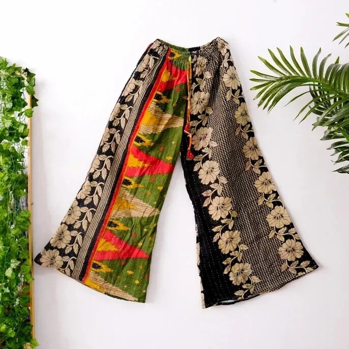 5 Pcs Vintage Kantha Handmade Wide Leg Hippie Boho Gypsy Palazzo Pants Trouser