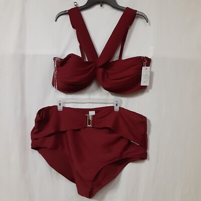 Time and Tru Womens 3X 24W-26W Bikini Top And Bottom Set Maroon Supreme 