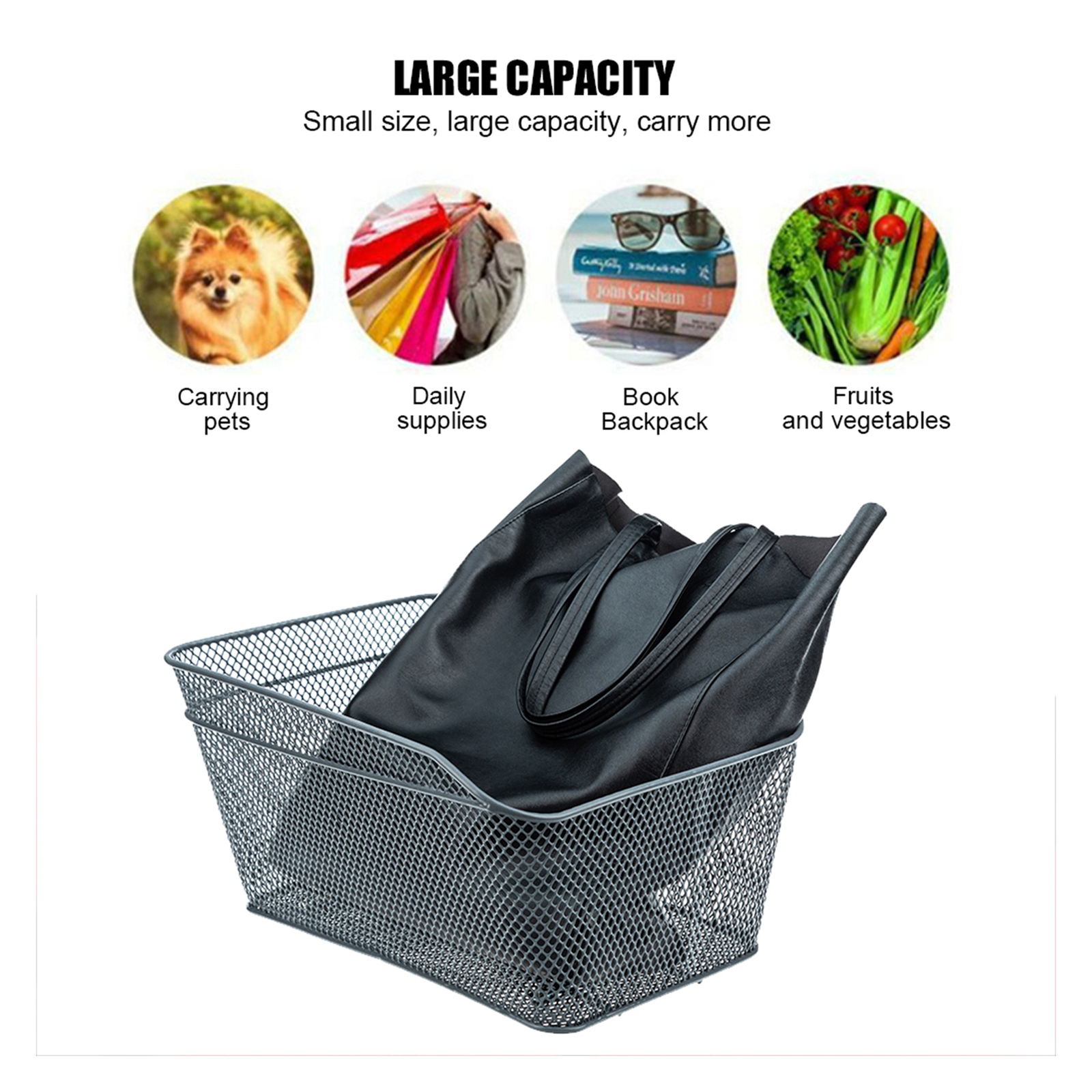 Rear Bike Basket Large Capacity Metal Wire Basket Waterproof Cover Bag