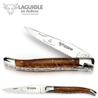 Laguiole En Aubrac Messer 12Cm - Teakholz Maserknolle - Doppelplatine - GläNzend