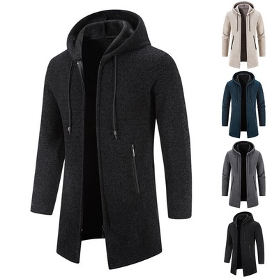 Men's Jacket Coat Tops Cardigan Sweater Winter Long Thick Knitted Hooded Warm