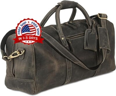 Bolsa De Fin De Semana De Viaje De Cuero Genuino Para Hombre, Negro - medium new