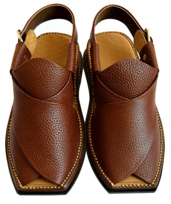 Men Handmade Peshawari Chappal Cow Leather (ZALMI BROWN  display picture 3