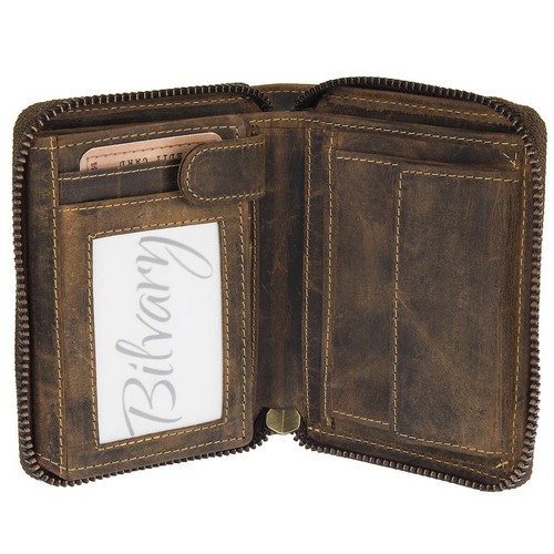 Greenburry Portafoglio Vintage con Cerniera Portamonete Pelle Marrone 821A-RFID-25 - Foto 2 di 7