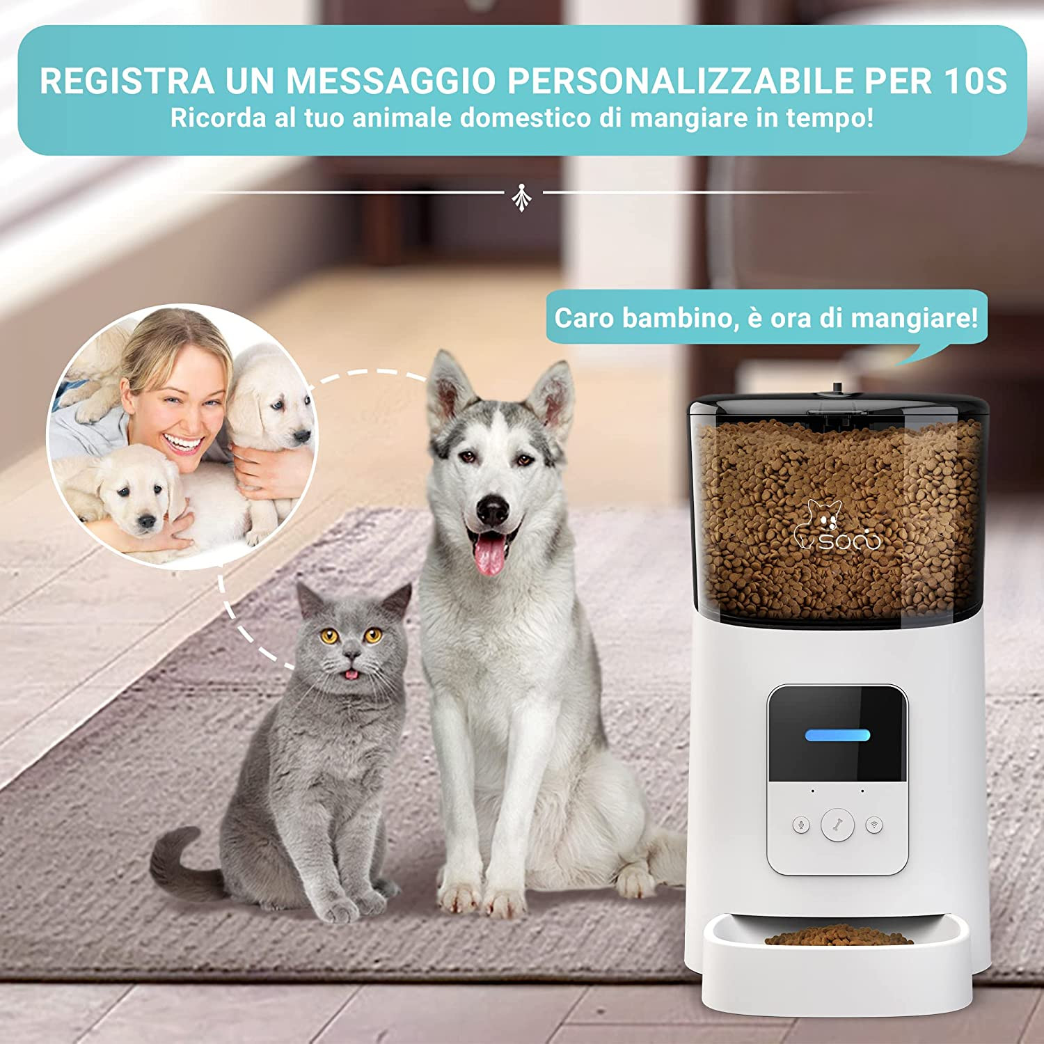 Smart Pet Feeder 6L WiFi 2.4G - Distributore Automatico Programmabile - 3