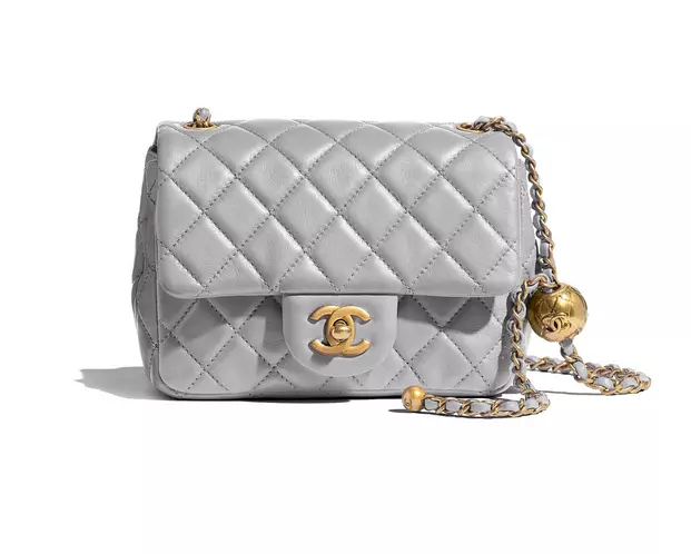 Chanel Mini Square Flap Bag With Pearl Crush Gold Hardware Chain Grey -  NOBLEMARS