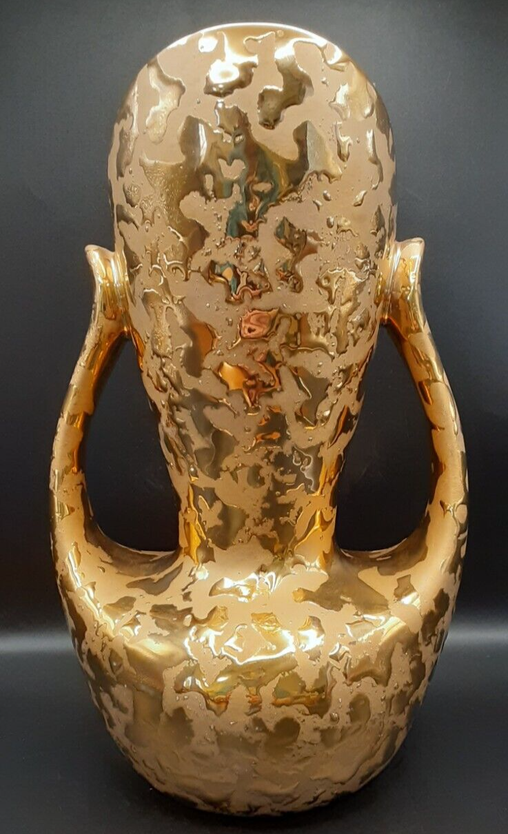 9 Inch Vintage Weeping Gold Vase 24k USA Made Two Handled Heavy Gold eBay