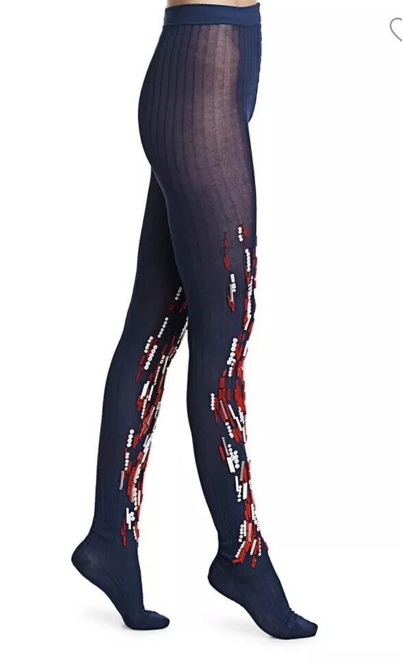 NWT $1630 PRADA Beaded Tights Blue/Red Size S ( 2 ) Made In Italy