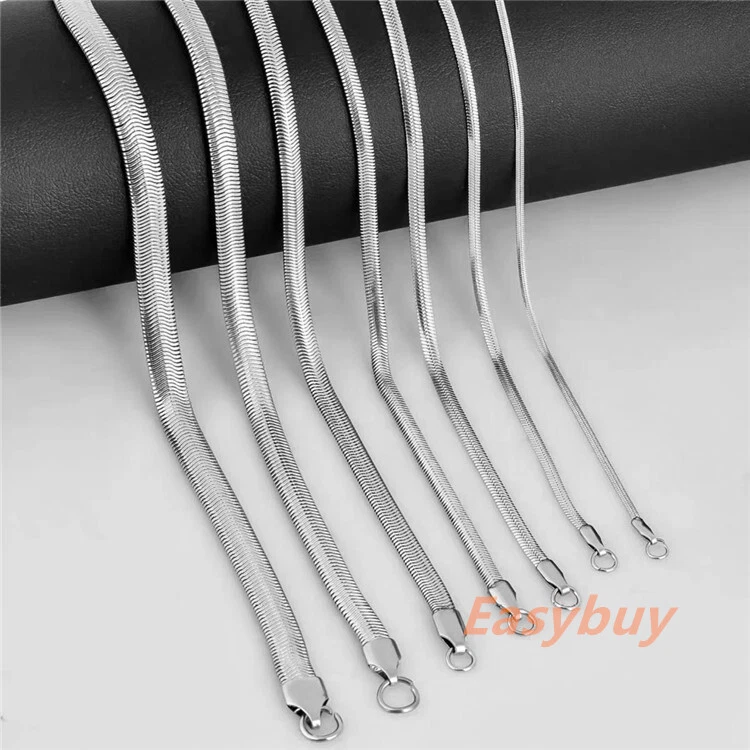 1.6-8mm Real Stainless Steel Silver Flat Snake Chain Necklace Women Men 18-36'' - product detail image 3