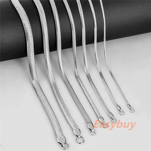 1.6-8mm Real Stainless Steel Silver Flat Snake Chain Necklace Women Men 18-36'' image 3