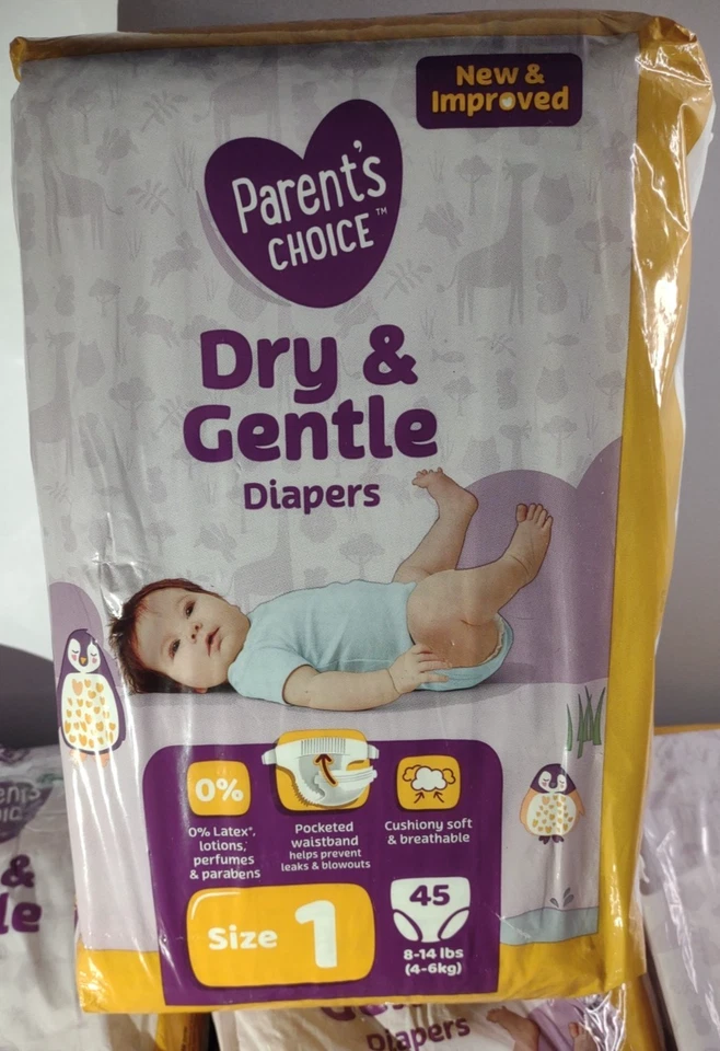 Parent's Choice Dry & Gentle Diapers Size 1-180 Count- 4 (45) packs - Image 2 of 4