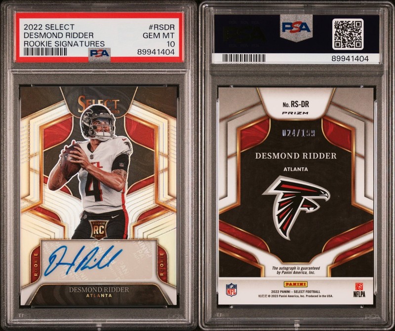 2022 Panini Select Rookie Signatures Desmond Ridder Silver Prizm SP /199 PSA 10
