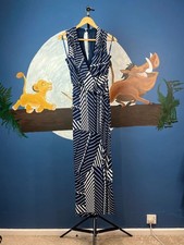 Coast Navy & White Geometric Print Maxi Dress | Size 8 | Sleeveless Wrap Style