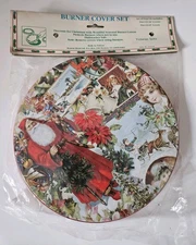 Vtg Victorian Santa Christmas Stove Burner Covers Set of 4 By Reston Lloyd NOS