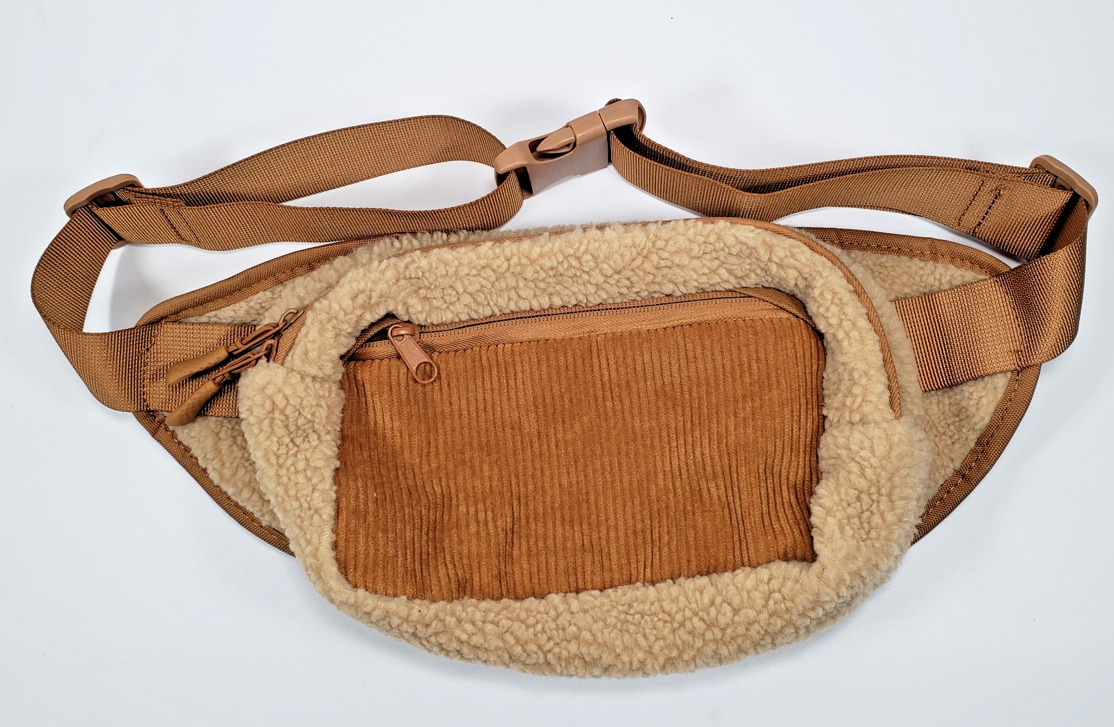 Sherpa and Cordoroy Belt Bag Gold Fanny Pack Beige
