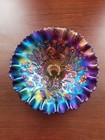 Super Electric Blue Northwood Carnival Glass Good Luck Pattern PCE Bowl Chip