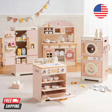Kids Wooden Play Kitchen Set Pretend Play Corner Kitchen Realistic Sound Toy