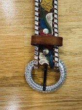 Handmade In Mexico Children  s Leather Belt With Tooled Floral Design