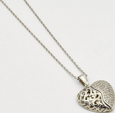 Sterling Silver 925 Heart Locket Pendant Necklace Love Theme Silver Chain