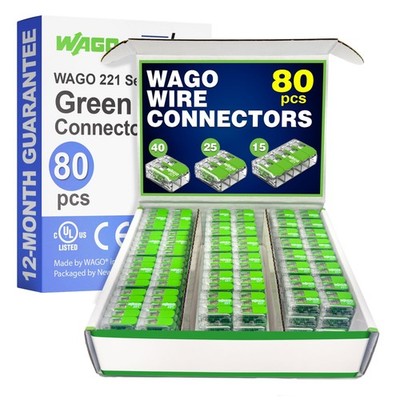WAGO 221 Series Green Range 80pc Compact Splicing Wire Connectors | Includes ...
