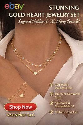 Luxury Gold Heart Jewelry Set   Layered Necklace & Matching Bracelet with Pearl