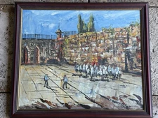 Morris Katz 1973 Original Oil Painting Western Wall Jerusalem Signed Judaica