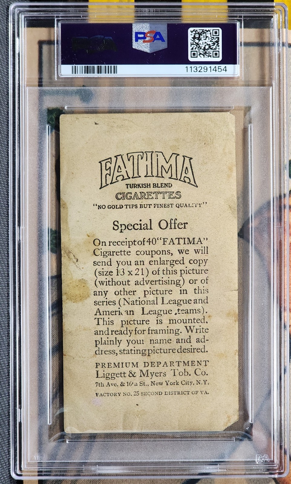 DETROIT AMERICANS TY COBB 1913 T200 Fatima Cigarettes PSA 1 TIGERS SAM CRAWFORD view 2