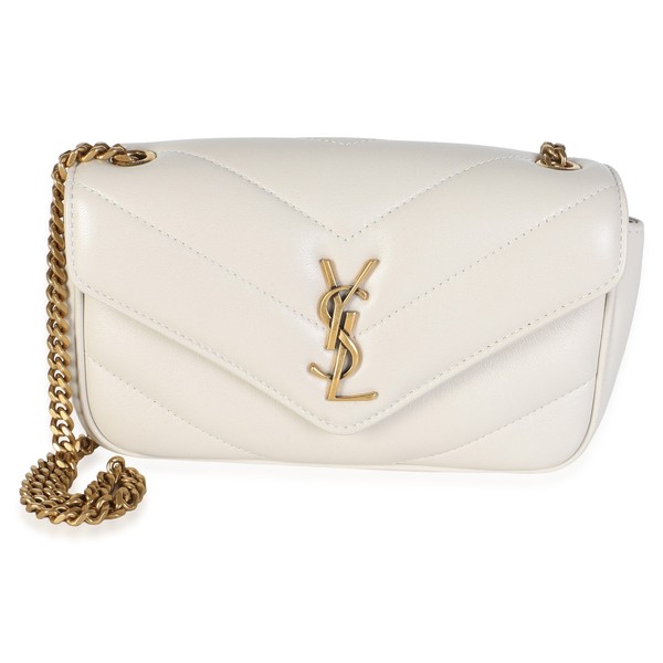 Saint Laurent Crema Chevron Lambskin Monogram Mini Loulou Bag