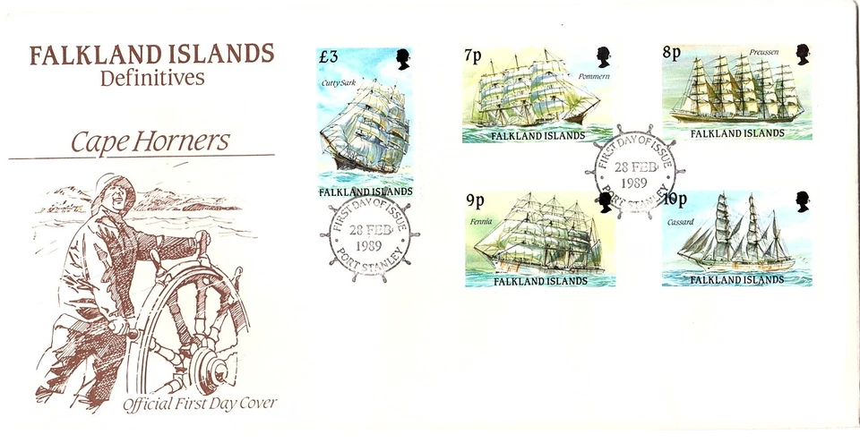 Falkland Islands 1989 Sailing Ships Definitive Full Set Cape Horners FDC - Image 2 of 4