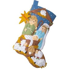 Bucilla Felt Applique Christmas Stocking Kit LITTLE BLESSED NATIVITY 18 in