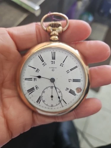 antique Waltham P.S. Bartlett 24-hour pocket watch STATES LONDON Gold Plated