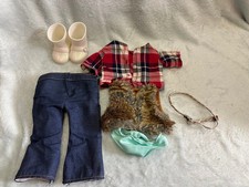 Our generation outfit jeans boots, plaid shirt, fur gilet, panties and bel