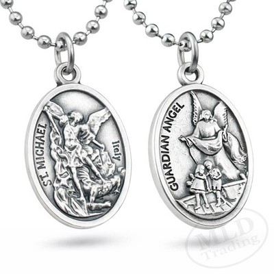 Saint St Michael Guardian Angel Medal Necklace   Italian Made Religious Pendant