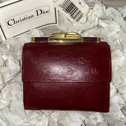 PORTEFEUILLE AUTHENTIQUE CHRISTIAN DIOR CUIR ROUGE KISS LOCK