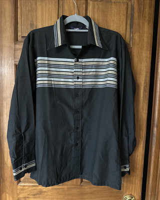 Men s Vintage Espirit By Campus Long Sleeve Dress Shirt Sz L 16 1/2 Black 1980s