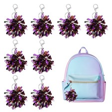 20 Pcs Pom Pom Keychain Cheerleading Gift Charm Keyring, Purple/Silver Tone