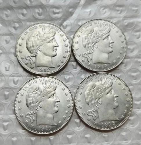Lot of 4 1911-1915-S Barber Silver Half Dollar Coins Mixed Dates AU/BU Coins-US