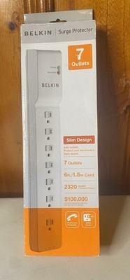 Belkin 7 Outlets Slim Design 6 ft. 1.8m Cord Surge Protector - NEW
