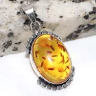 Amber 925 Silver Plated Pendant 1.6" Wedding Ready Jewelry Most Beautiful GW