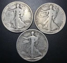 3x 1917 PDS Walking Liberty 90% Silver Half Dollars 50c P, D Obverse, S Reverse