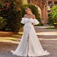 Lace Mermaid Wedding Dress With Detachable Train Sweetheart Tulle Bridal Gown