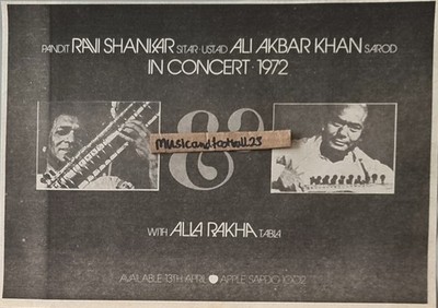 RAVI SHANKAR ALI AKBAR KHAN ALLA RAKHA IN CONCERT 72 Advert 11½x8¼'' 29x21cm VG++