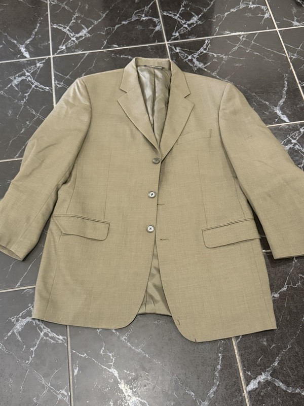 Paul Dione Beige Solid Suit Jacket 42L Single-Breasted 3-Button Notch