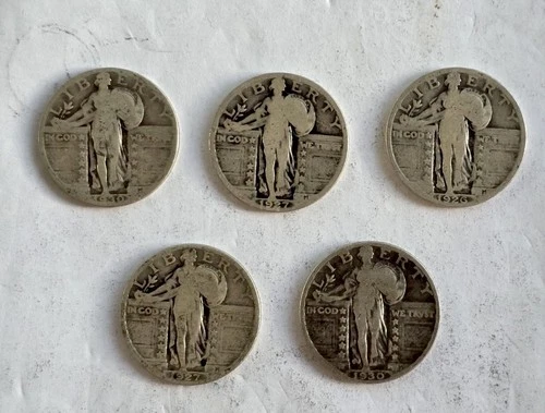 C116. Group of 5 Standing Liberty Silver Quarters 1930 1927 1926