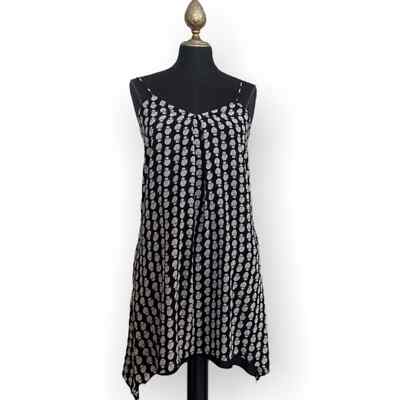 madewell silk trapeze dress Madewell Black and Tan Silk Trapeze Bloomstamp Cami Mini Dress Size XS